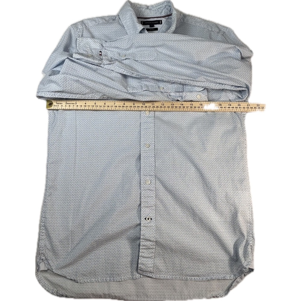 Tommy Hilfiger Mens Regular Fit Button Down Shirt Blue Geometric Print Size M - Picture 2 of 8